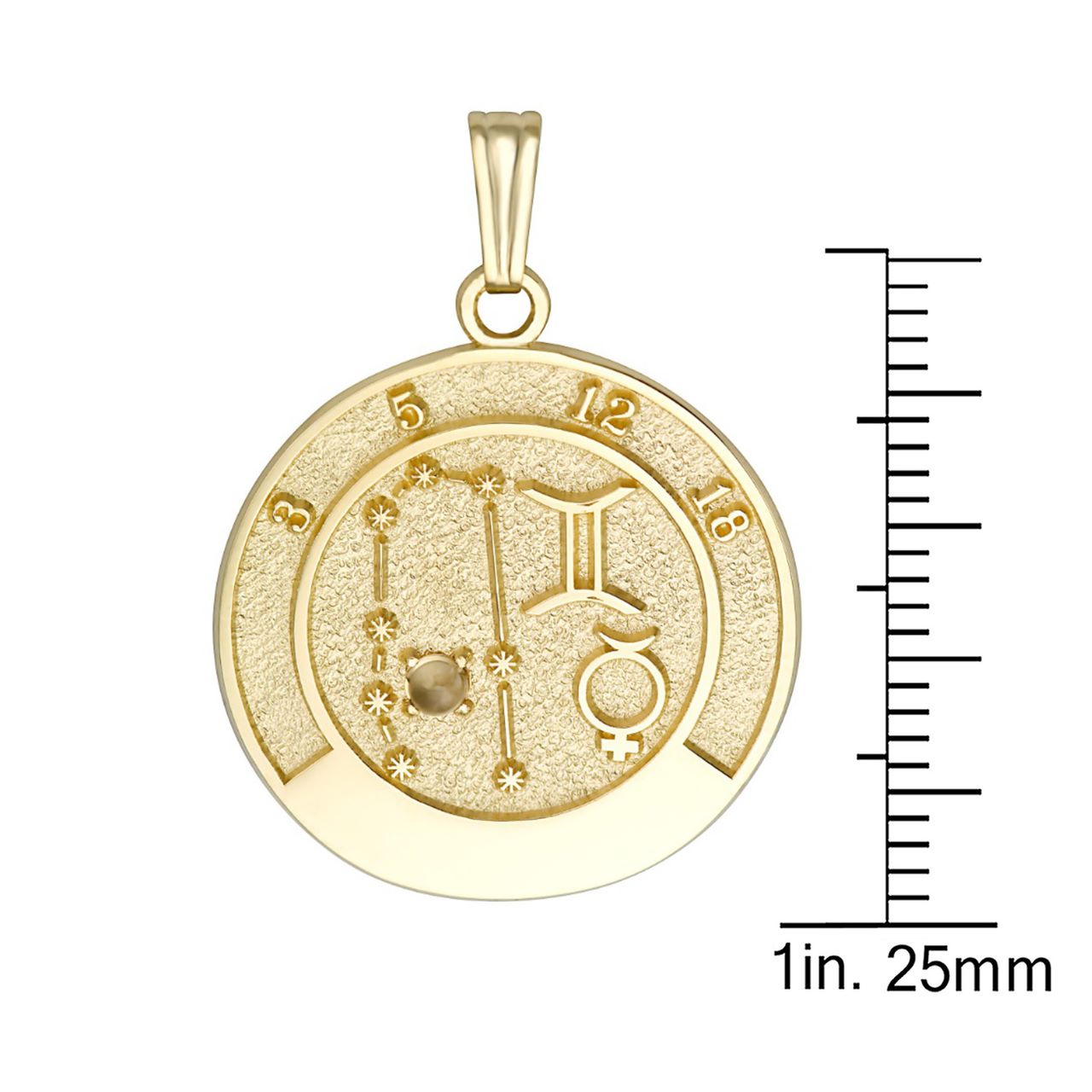 Gemini zodiac talisman pendant displayed as a meaningful spiritual accessory in yellow gold.