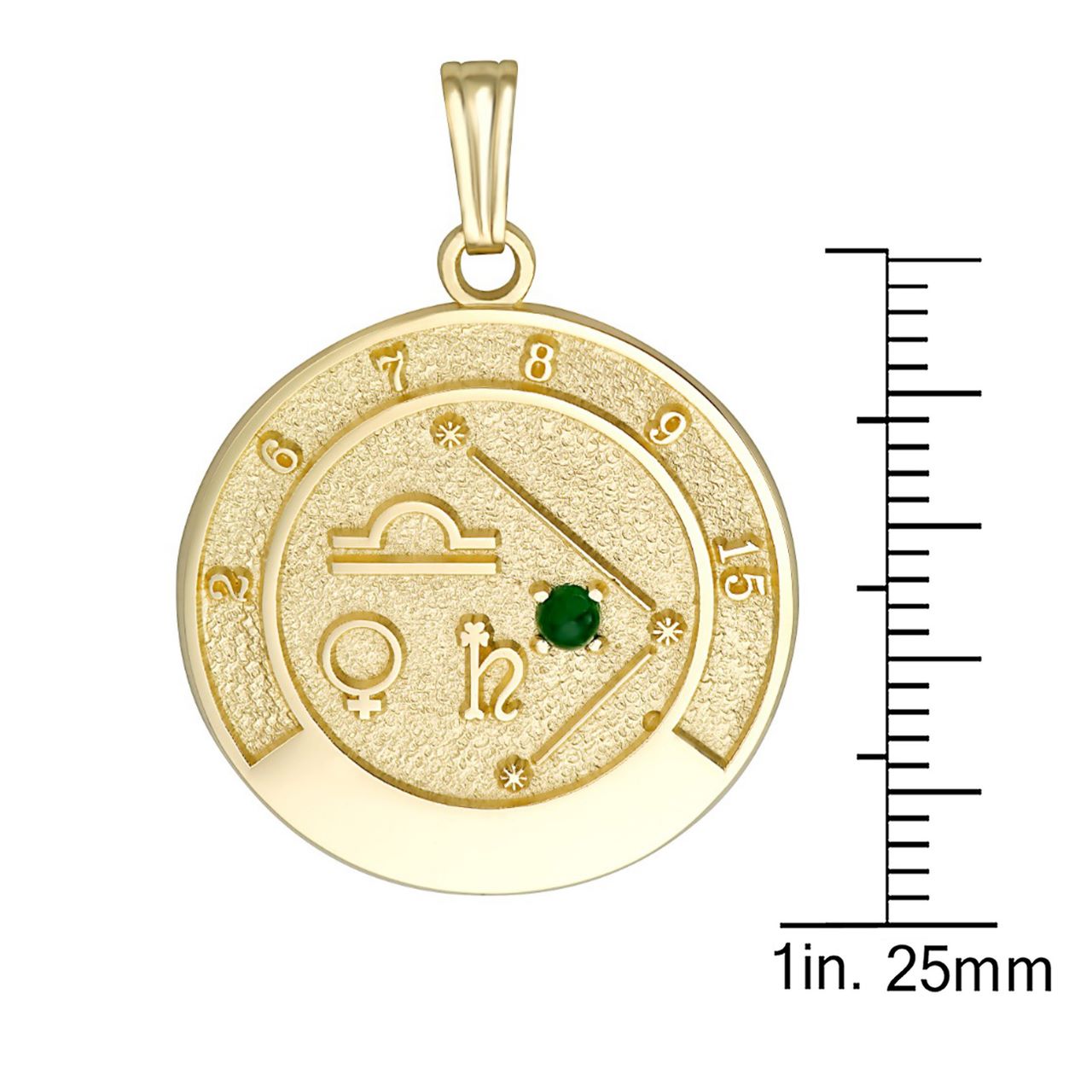 Libra zodiac talisman pendant displayed as a meaningful spiritual accessory in yellow gold.