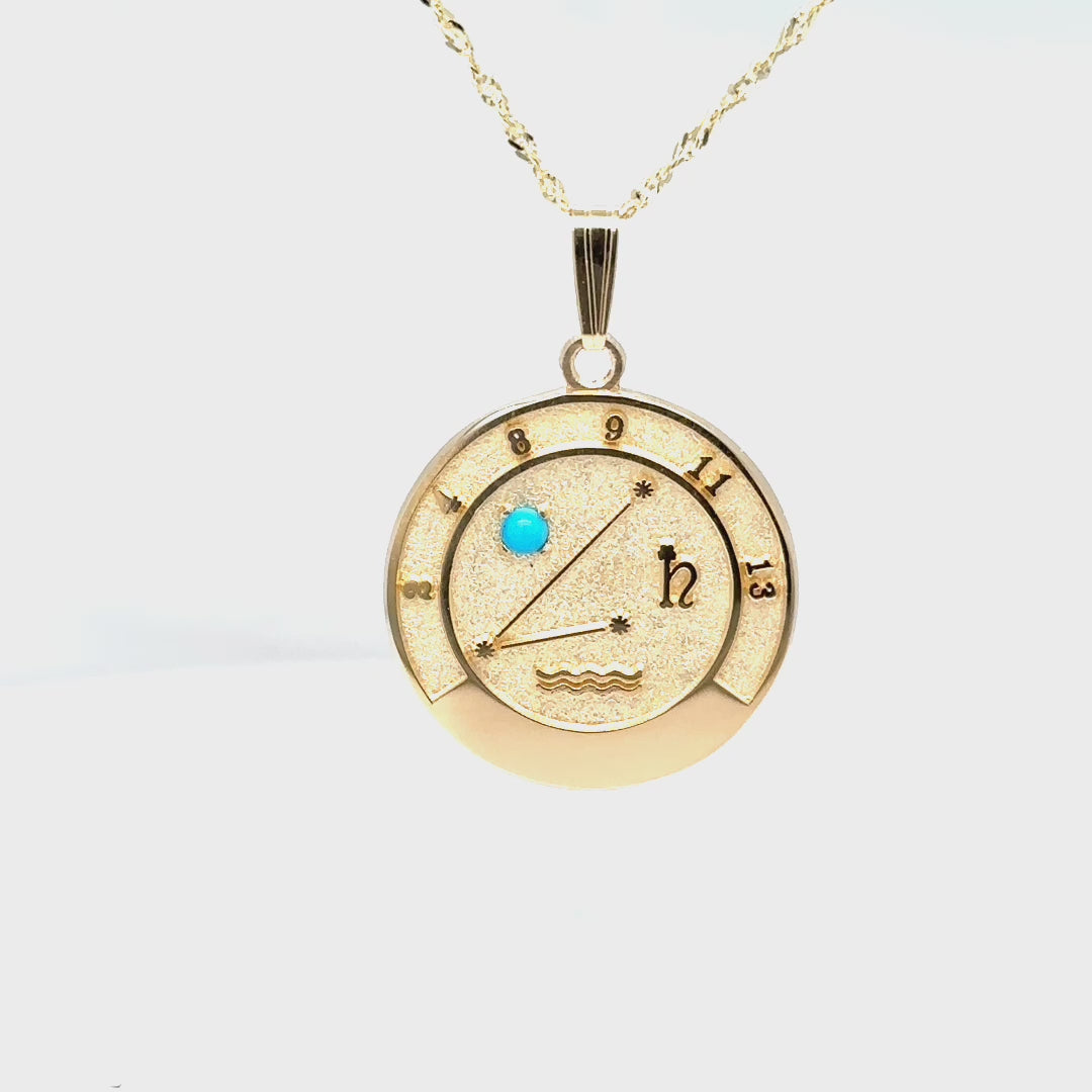 14K gold Aquarius zodiac pendant displayed as a meaningful spiritual talisman
